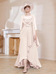 Robe en Mousseline à Col Illusion avec Veste Pêche Grande Taille