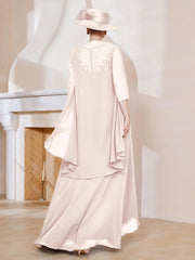 Robe en Mousseline à Col Illusion avec Veste Pêche Grande Taille