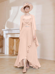 Robe en Mousseline à Col Illusion avec Veste Rose Perle Grande Taille