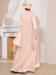 Robe en Mousseline à Col Illusion avec Veste Rose Perle