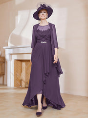 Robe en Mousseline à Col Illusion avec Veste Plum Grande Taille