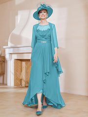 Robe en Mousseline à Col Illusion avec Veste Piscine Grande Taille