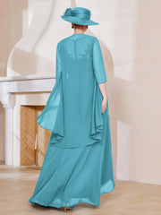 Robe en Mousseline à Col Illusion avec Veste Piscine