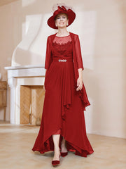 Robe en Mousseline à Col Illusion avec Veste Rouge Grande Taille