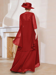 Robe en Mousseline à Col Illusion avec Veste Rouge