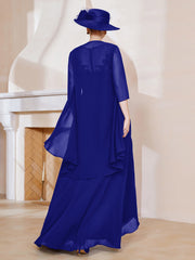 Robe en Mousseline à Col Illusion avec Veste Bleu Royale