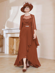 Robe en Mousseline à Col Illusion avec Veste Rouille