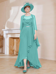 Robe en Mousseline à Col Illusion avec Veste Spa Grande Taille