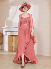 Robe en Mousseline à Col Illusion avec Veste Crépuscule