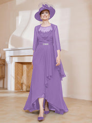 Robe en Mousseline à Col Illusion avec Veste Tahiti Grande Taille