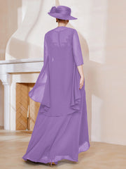 Robe en Mousseline à Col Illusion avec Veste Tahiti