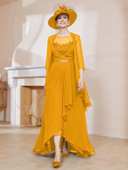 Robe en Mousseline à Col Illusion avec Veste Mandarine Grande Taille
