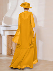 Robe en Mousseline à Col Illusion avec Veste Mandarine Grande Taille