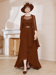 Robe en Mousseline à Col Illusion avec Veste Terracotta Grande Taille