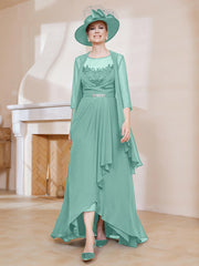 Robe en Mousseline à Col Illusion avec Veste Turquoise Grande Taille