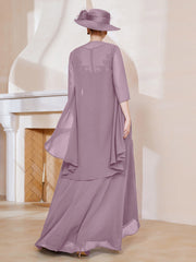 Robe en Mousseline à Col Illusion avec Veste Vintage Mauve