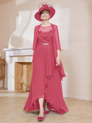 Robe en Mousseline à Col Illusion avec Veste Pastèque