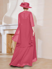 Robe en Mousseline à Col Illusion avec Veste Pastèque