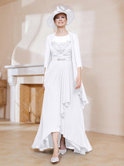 Robe en Mousseline à Col Illusion avec Veste Blanc