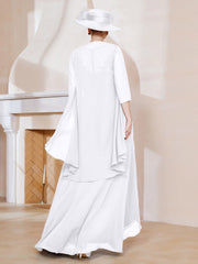 Robe en Mousseline à Col Illusion avec Veste Blanc Grande Taille