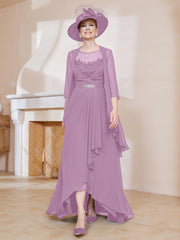 Robe en Mousseline à Col Illusion avec Veste Glycine Grande Taille