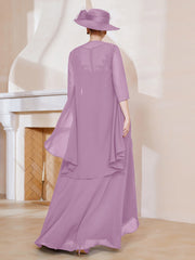 Robe en Mousseline à Col Illusion avec Veste Glycine Grande Taille