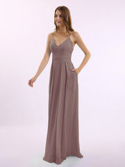 Spaghetti Bretelle Col En V Mousseline Tenues Avec Poche Dusk