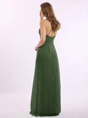 Spaghetti Bretelle Col En V Mousseline Tenues Avec Poche Olive Verte Grande Taille