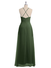 Spaghetti Bretelle Col En V Mousseline Tenues Avec Poche Olive Verte Grande Taille