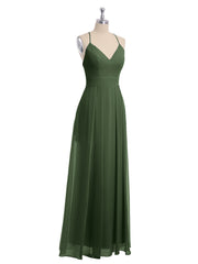 Spaghetti Bretelle Col En V Mousseline Tenues Avec Poche Olive Verte Grande Taille
