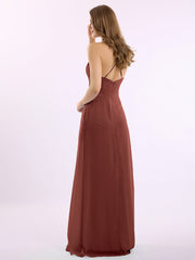 Spaghetti Bretelle Col En V Mousseline Tenues Avec Poche terracotta Grande Taille