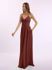 Spaghetti Bretelle Col En V Mousseline Tenues Avec Poche terracotta Grande Taille