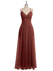 Spaghetti Bretelle Col En V Mousseline Tenues Avec Poche terracotta Grande Taille