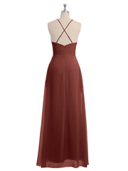 Spaghetti Bretelle Col En V Mousseline Tenues Avec Poche terracotta Grande Taille