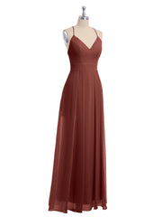 Spaghetti Bretelle Col En V Mousseline Tenues Avec Poche terracotta Grande Taille
