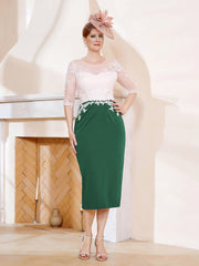 Robe Fourreau à Col Illusion Longueur de Mollet Vert Foncé Grande Taille
