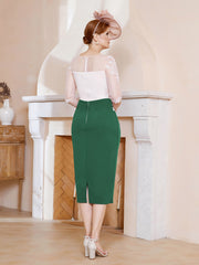 Robe Fourreau à Col Illusion Longueur de Mollet Vert Foncé Grande Taille