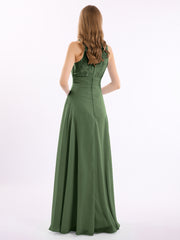 Dentelle Profond Col En V Et Dos Mousseline Robes Longues Olive Verte Grande Taille