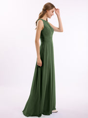 Dentelle Profond Col En V Et Dos Mousseline Robes Longues Olive Verte Grande Taille