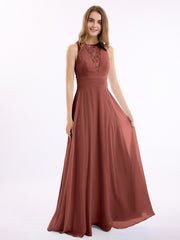 Dentelle Profond Col En V Et Dos Mousseline Robes Longues terracotta