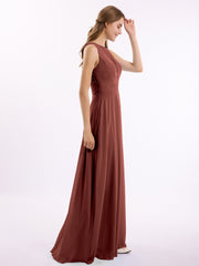 Dentelle Profond Col En V Et Dos Mousseline Robes Longues terracotta Grande Taille