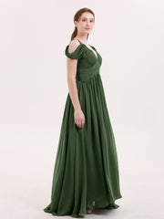 Profond Col en V Sexy Mousseline Robe avec Fente Olive Verte