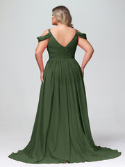 Profond Col en V Sexy Mousseline Robe avec Fente Olive Verte Grande Taille