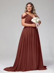 Profond Col en V Sexy Mousseline Robe avec Fente terracotta Grande Taille