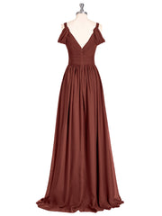 Profond Col en V Sexy Mousseline Robe avec Fente terracotta