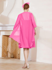 Robe de A-ligne en Mousseline à Encolure Carrée Longueur aux Genoux avec Veste Azalée