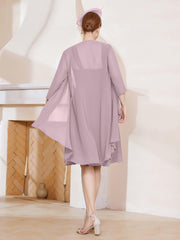 Robe de A-ligne en Mousseline à Encolure Carrée Longueur aux Genoux avec Veste Dusk Grande Taille