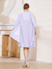 Robe de A-ligne en Mousseline à Encolure Carrée Longueur aux Genoux avec Veste Lilas Grande Taille