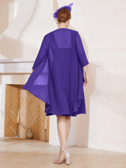 Robe de A-ligne en Mousseline à Encolure Carrée Longueur aux Genoux avec Veste Régence