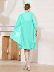Robe de A-ligne en Mousseline à Encolure Carrée Longueur aux Genoux avec Veste Spa